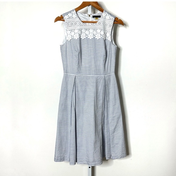 Tommy Hilfiger Dress Fit And Flare Blue White Stripe Lace Neckline Sleeveless - Picture 1 of 10